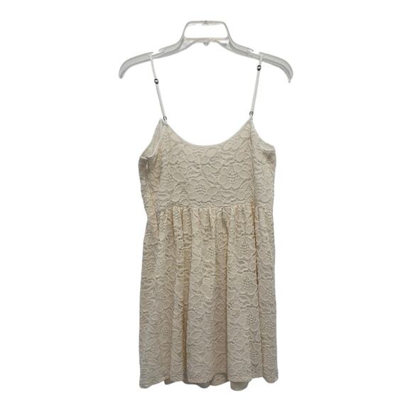 Abercrombie Fitch Mini Dress Womens Large Beige Floral Eyelet Lace Fairy Boho - Picture 4 of 10